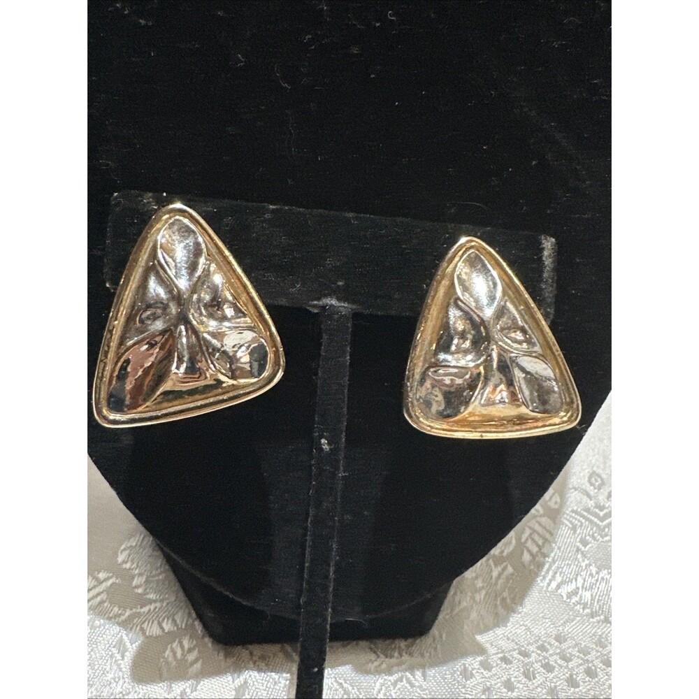Vintage Clip On Earrings Two Tone Unique Shape